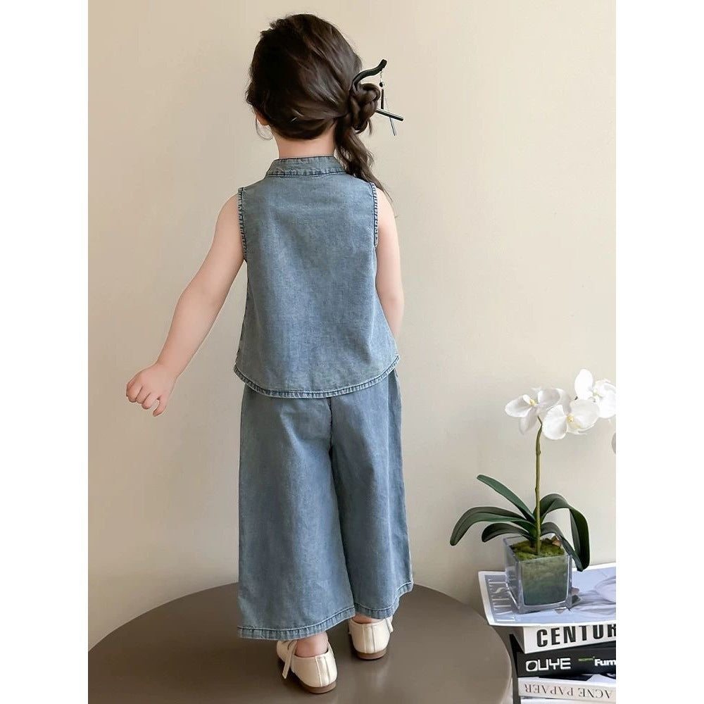 Korean style children's fashion wide-leg jeans: high-waisted, casual denim pants for toddlers and infants - trendy and stylish kids' clothing