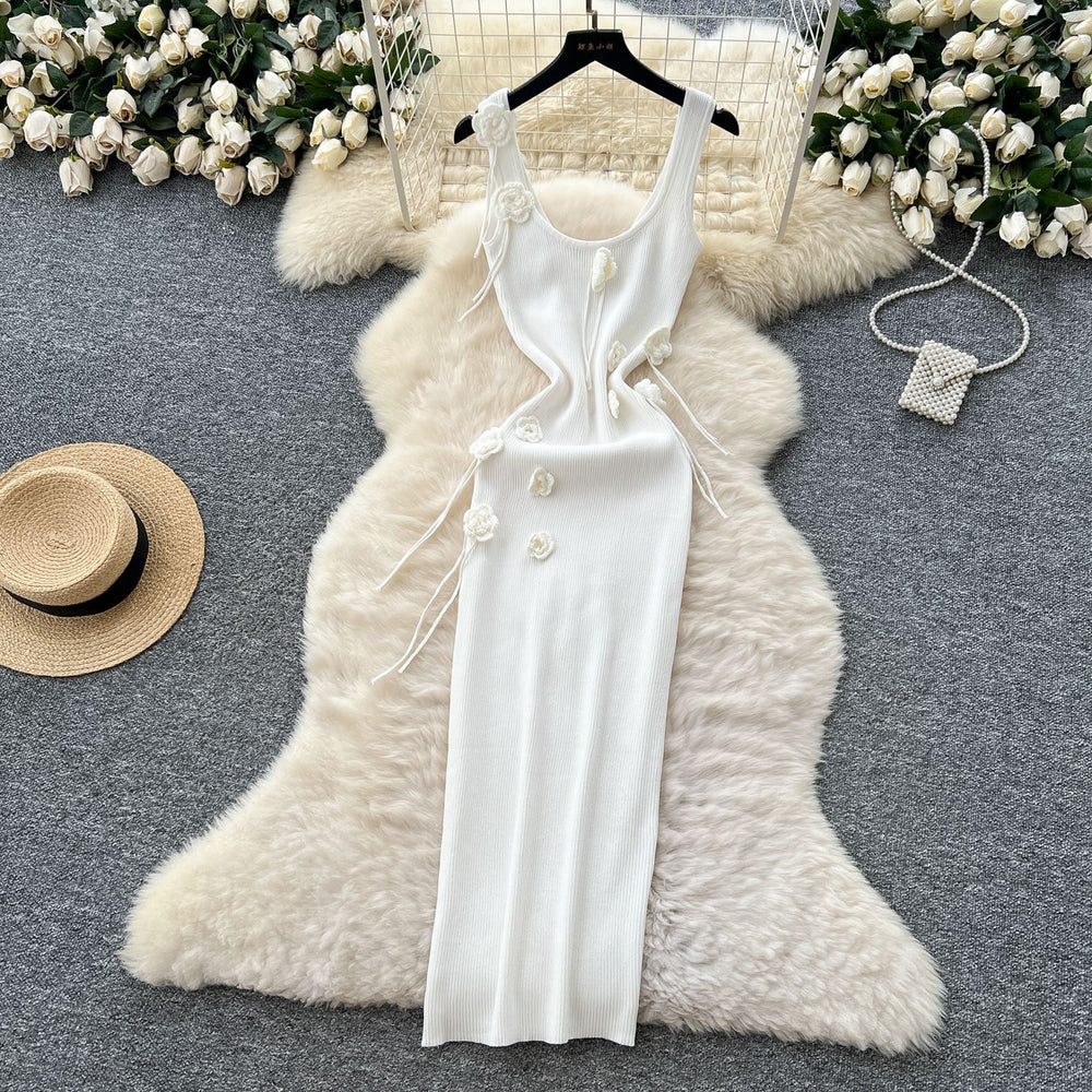 Feminine dress  summer pure desire stereo flower silmslimming lookelegant suspender knitting hip cover dress