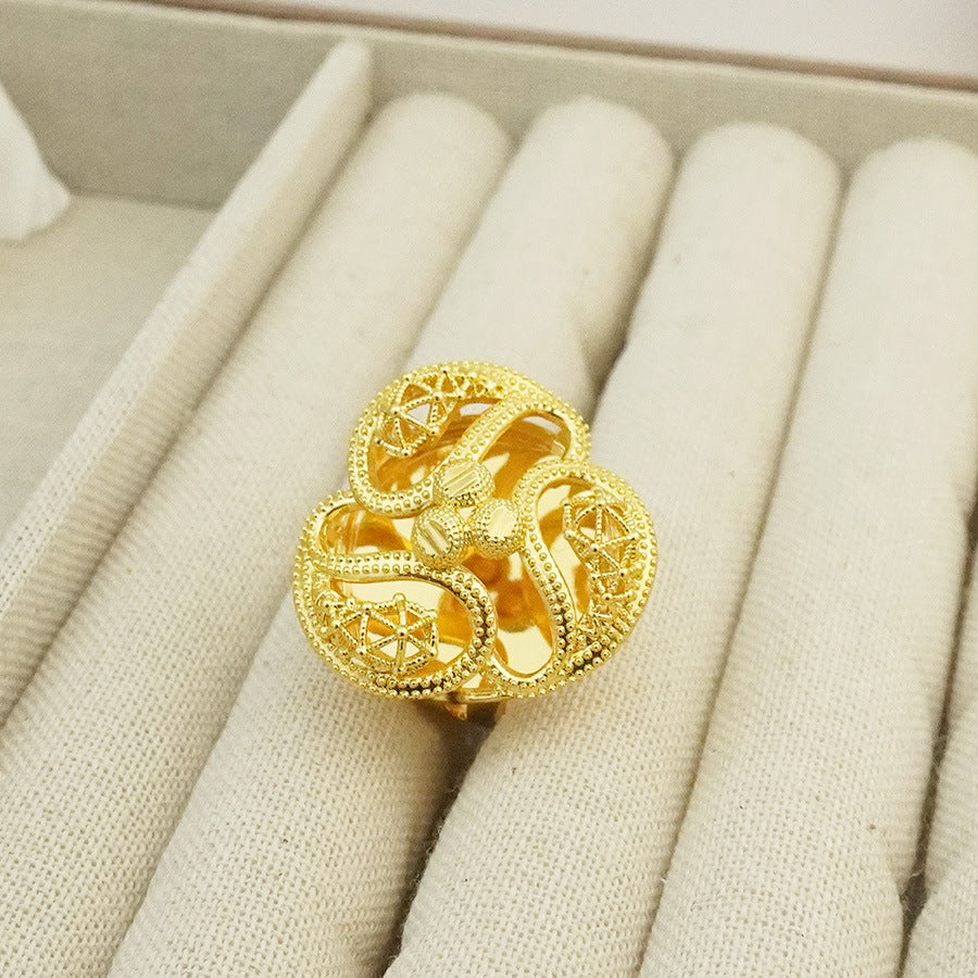 Women's fashion luxury hollow leaf ring adjustable size bridal wedding birthday party, christmas gift