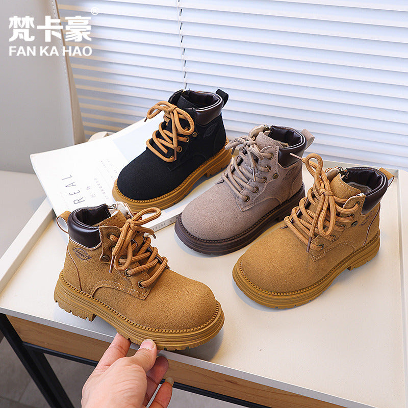 Vancahao kidsboots autumnew arrivalk-stylegirl knight boots boys big yellow boots medium and big kids