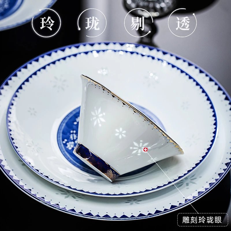 Blue and white exquisite Jingdezhen underglaze color high temperature white porcelain housewarming engagement gift box Chinese high-end