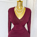 European and american cross-border e-commerce spring/autumn new v-neck stretch mesh bodycon sexy solid color midi dress