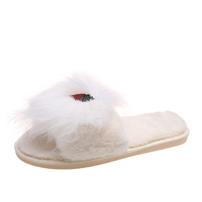 plus size rhinestone cotton slippers women's plush home slippers one-word fur slippers fall and winteroutwear slippers wholesale