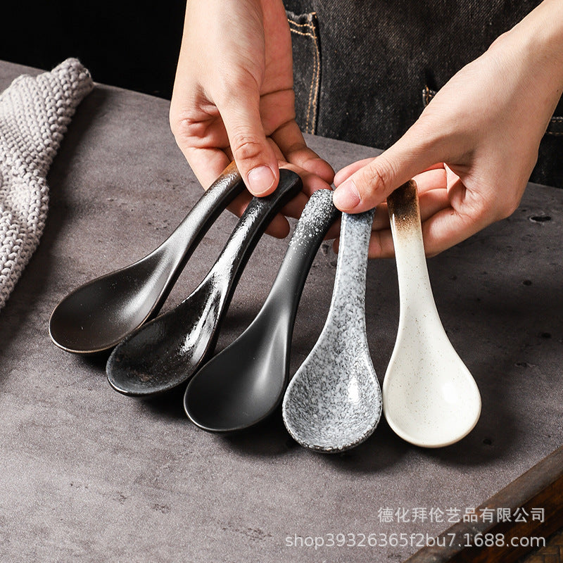 Japanese retro-style ceramic soup spoon - ideal for hotel kitchens, home use, and serving soups, porridge, or as a creative accent