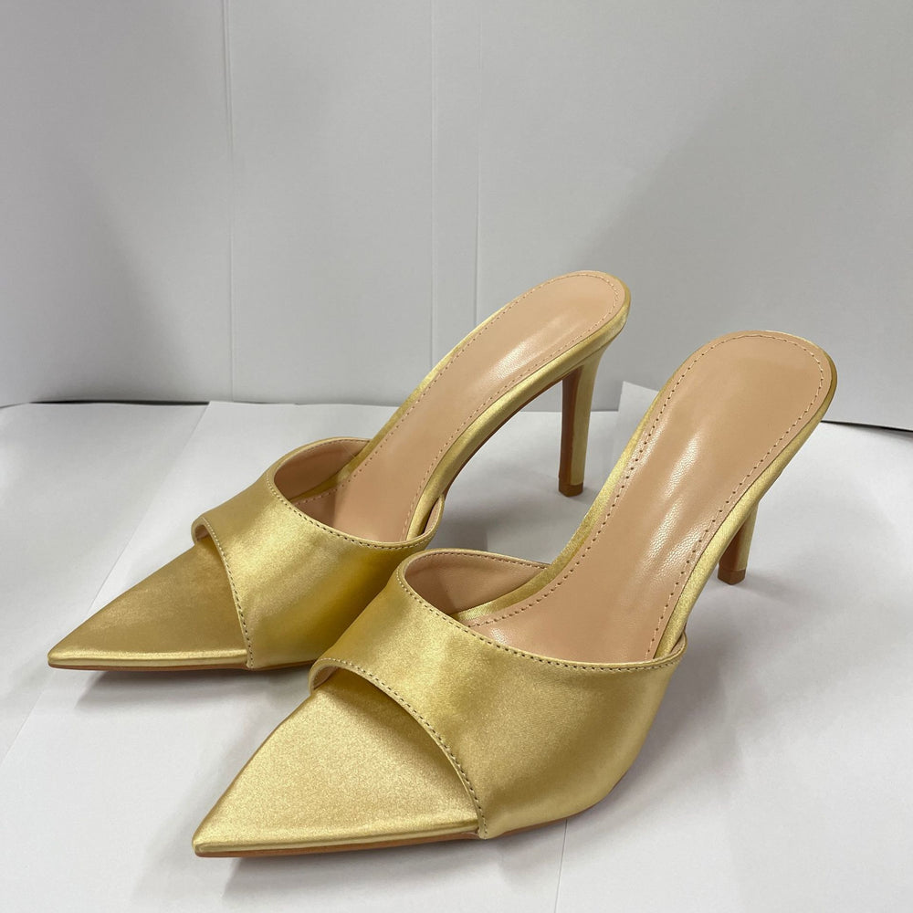 Silk satin elegant high heel slippers - women's summer must-have: stunning, versatile, minimalist, single strap stiletto, pointed toe, sexy outdoor wear