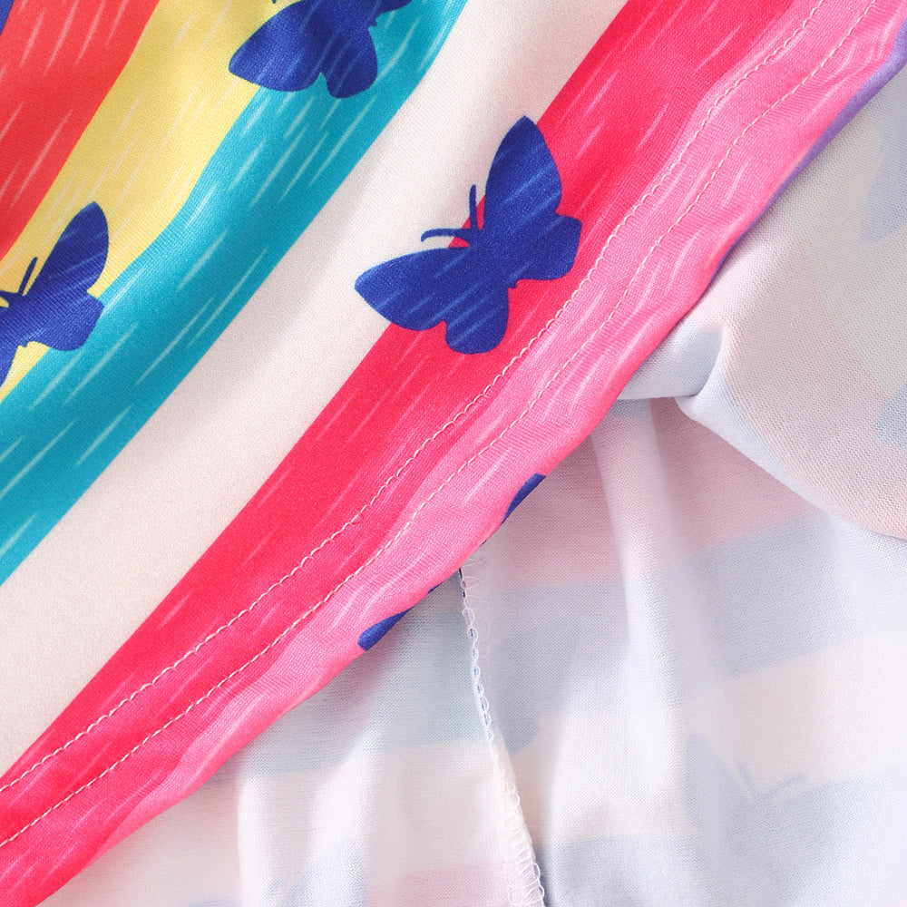 Kids' flutter sleeve dinosaur tie-dye butterfly rainbow a-line dress
