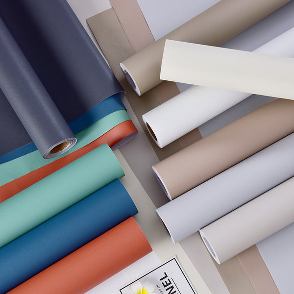 Thickened PVC furniture renovation sticker wardrobe solid color skin feeling cream wind wallpaper bedroom desktop cover ugly self-adhesive wall