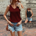summer  new sexy backless v-neck waffle knit t-shirt tank top european and american casual sports top for women