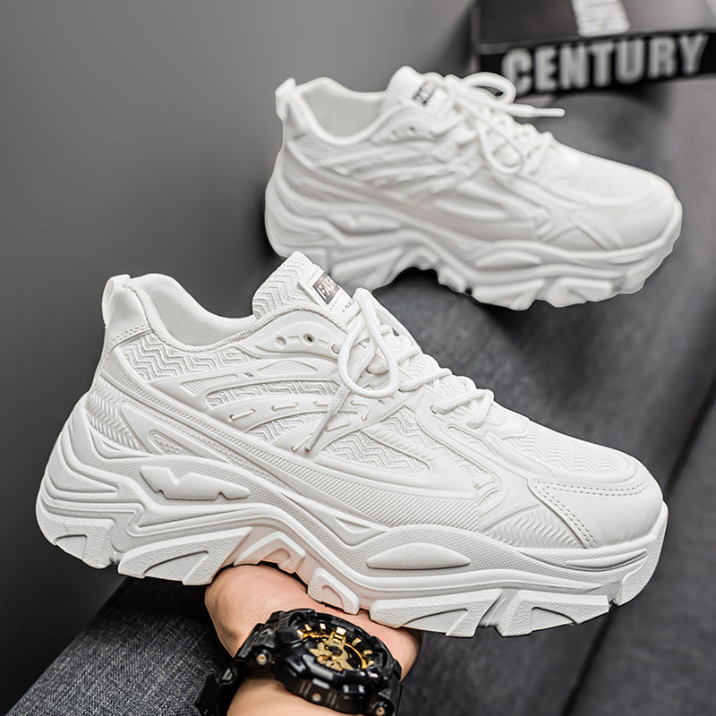 Men's chunky sneakers - spring 2025 new collection - pure white platform sneakers with hidden wedge - athletic running shoes for teens
