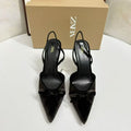 Za2025autumnew arrival velvet bow half bag pointed toe high heel sandals casualfashionclassy women's shoes