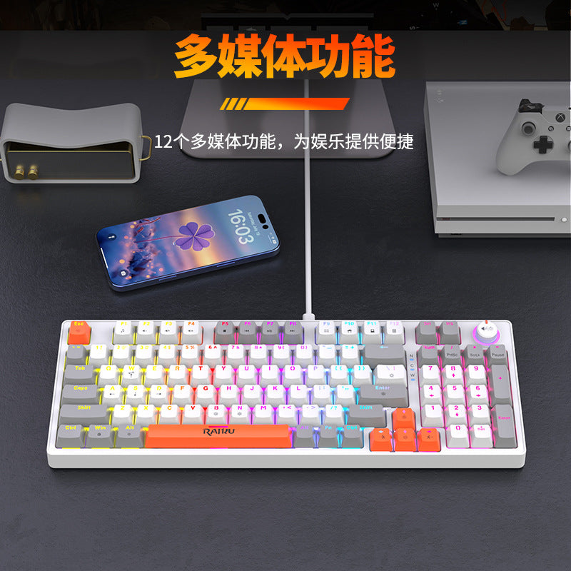Raiku gk98 illuminated wired rgb mechanical keyboard - 98-key layout, customizable gaming, esports, blue switches, with knob