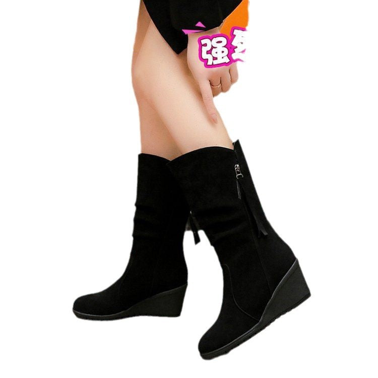 fall and winternew arrivalknee socks suede flatshidden heel boots round toe sleeve fleece-linedheattech women's boots cross-border
