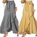 women's plaid mermaid skirt rufflesasymmetrical hemhigh waistcasual umbrella wrap long skirt
