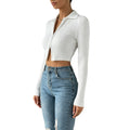 new arrival double-ended zipper knittingcardiganpure colorsilmslimming lookhigh waistcrop toplong sleeves short tops women's sweater