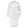 European and american design round neck party dress - lace trim long sleeve bodycon mini dress - bridesmaid dress