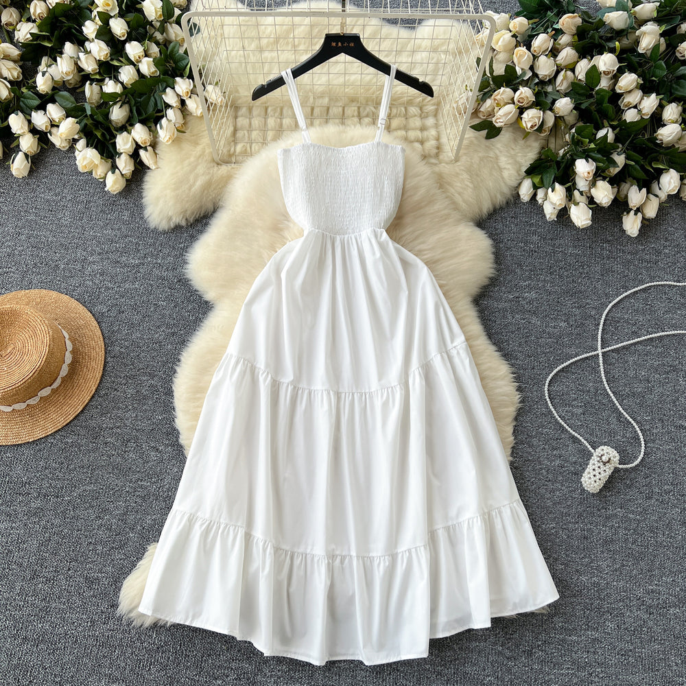Women's slip dress - new summer  collection: elastic waist, slimming, sleeveless bandeau, ruffle hem maxi dress