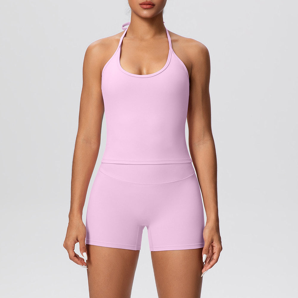 Sexy backless strappy activewear set - cloud-soft, quick-dry, compression yoga outfit with high-waisted, butt-lifting design for outdoor running and fitness