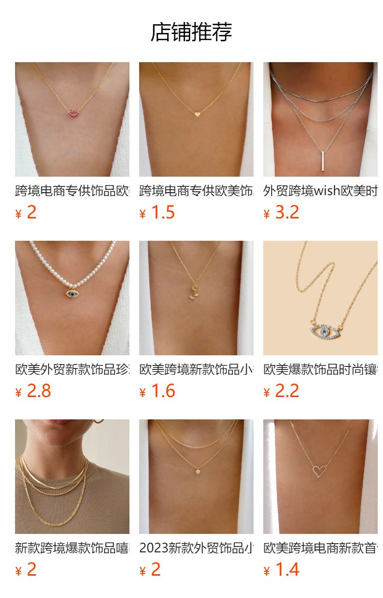 Wholesale devil's eye necklace - cross-border diamond-studded jewelry, unique high-end pendant, women's long autumn/winter sweater necklace
