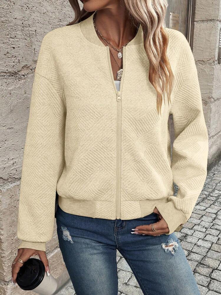 2025  Europe and the United States  autumn and winter new solid color zipper jacket baseball collar casual jacket women