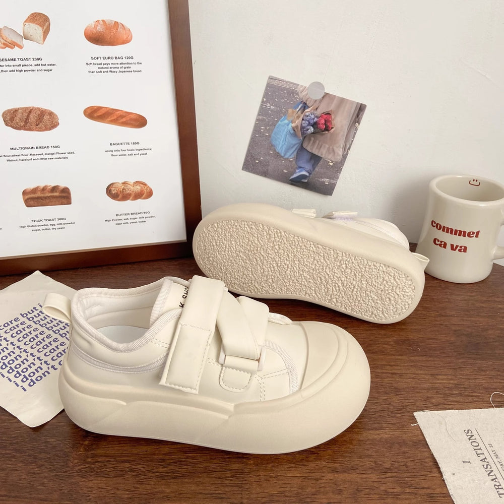 Cream velcro white shoes women's ugly cute autumnew arrivalchicniche stylek-style big toe sneakersthick sole bread shoes