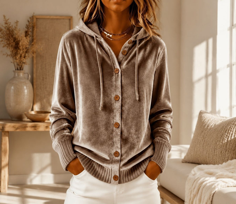 fashion cross-border export women's independent station gold velvet loose button long sleevessweatshirttops with hood