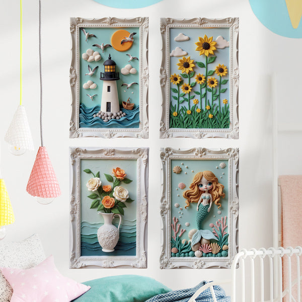 Three-dimensional color potted plant wall picture frame decorative sticker 3D effect flat photo frame plant flower wall sticker wholesale
