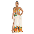 C6263 cross-border   fashion women's color block tie-up sleeveless bandeau maxi dress