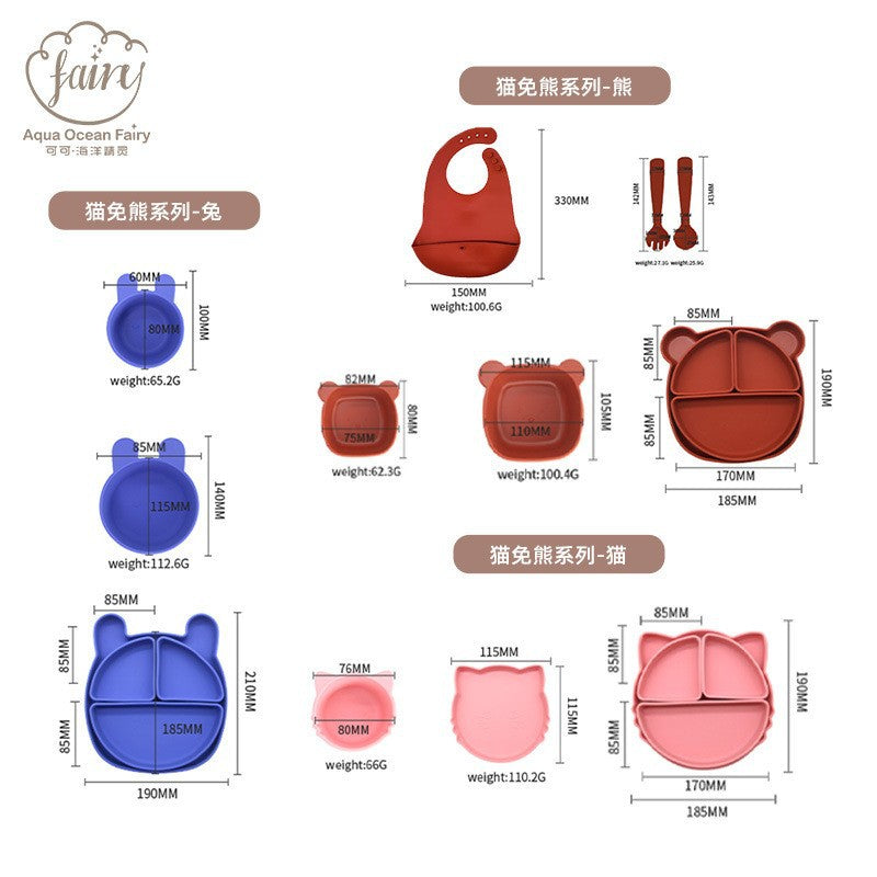 Cross-border bear training complementary food bowl children's silicone bowl feeding tableware 2-piece set with suction cup anti-drop feeding tableware