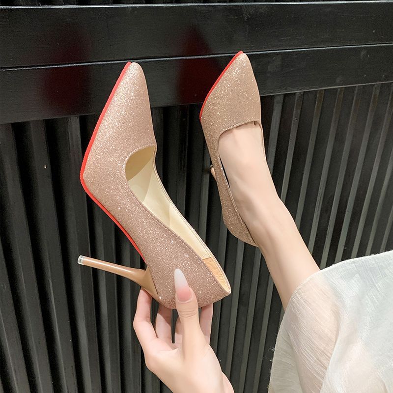 2026 summer new arrival: plus-size women's pointed-toe stiletto heels with sparkling detail – european & american style for parties and banquets