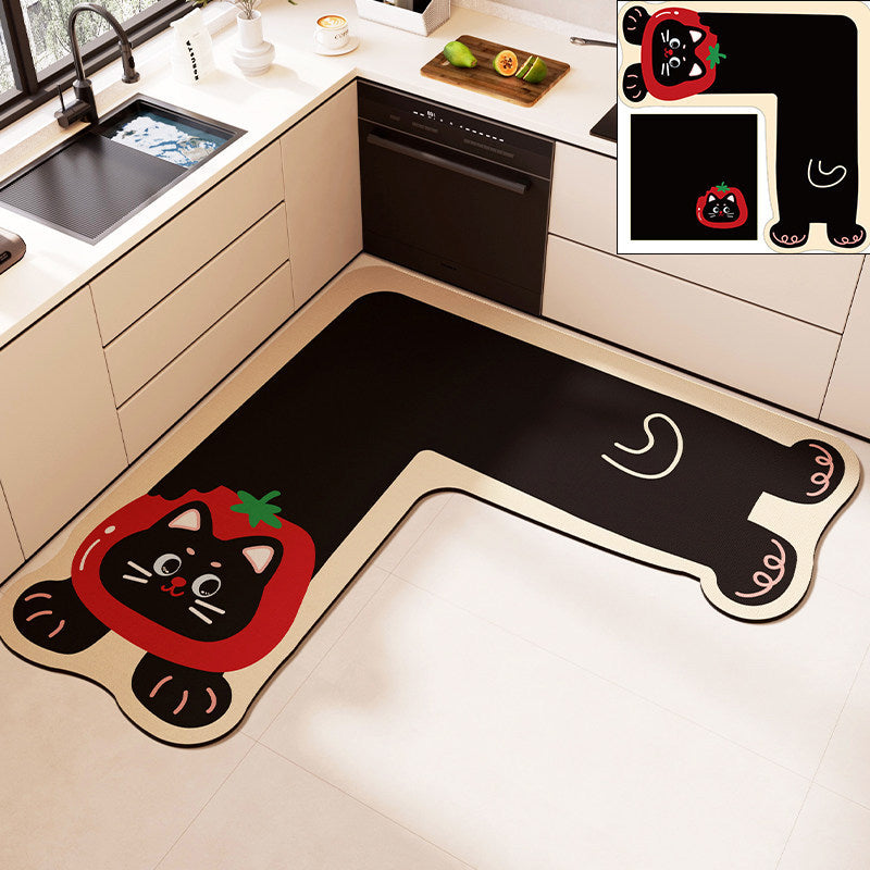 Kitchen floor mat corner l-shaped non-slip oil-proof mat diatom mud absorbent foot mat stain-resistant wipeable no-wash corner carpet