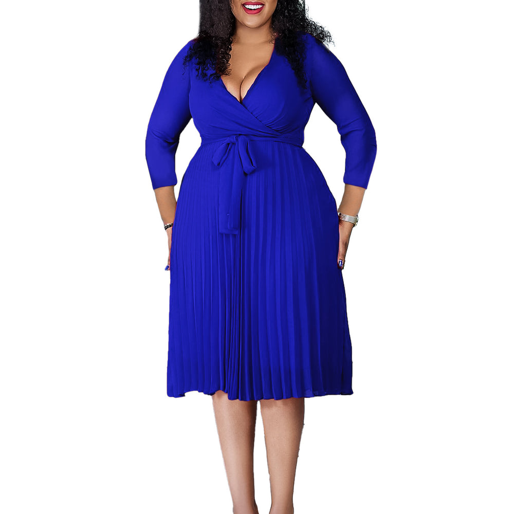 women's fashion  new arrival: stylish, elegant, casual, solid color v-neck long sleeve pleated skirt foreign trade dress