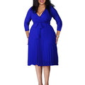 women's fashion  new arrival: stylish, elegant, casual, solid color v-neck long sleeve pleated skirt foreign trade dress