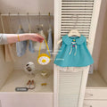 Kids forest style vest skirt two-piece setsummer travel small fresh outfit mint green tops and dot pants
