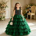 Girls' formal dress with detachable bow back, ankle-length, sequin appliqué, flower girl runway cake dress - in stock