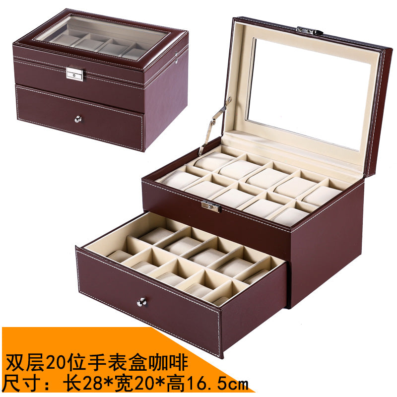 New double-layer 20-digit watch box with sunroof watch jewelry storage box bracelet box large-capacity watch collection box