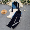 European and american color block striped two-piece set for women - autumn commute style, effortless chic, slimming fit, sporty and stylish
