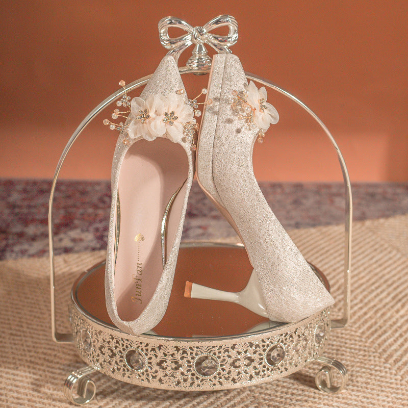 French pearl platform pointed-toe high heels - 2025 new collection: wedding, engagement, everyday wear, petite-friendly, chunky sole, stiletto heel