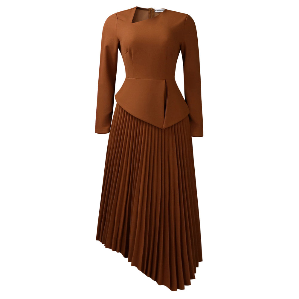 D617 european and american cross-border women's clothing  spring new arrival: elegant asymmetrical neck high-waisted midi dress for export