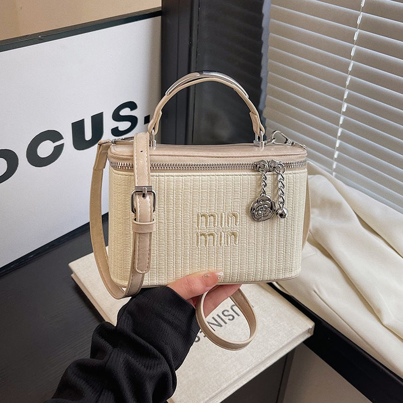 Cross-border niche striped casual box bag women's summer fashion commuter handbag Korean version retro versatile messenger bag