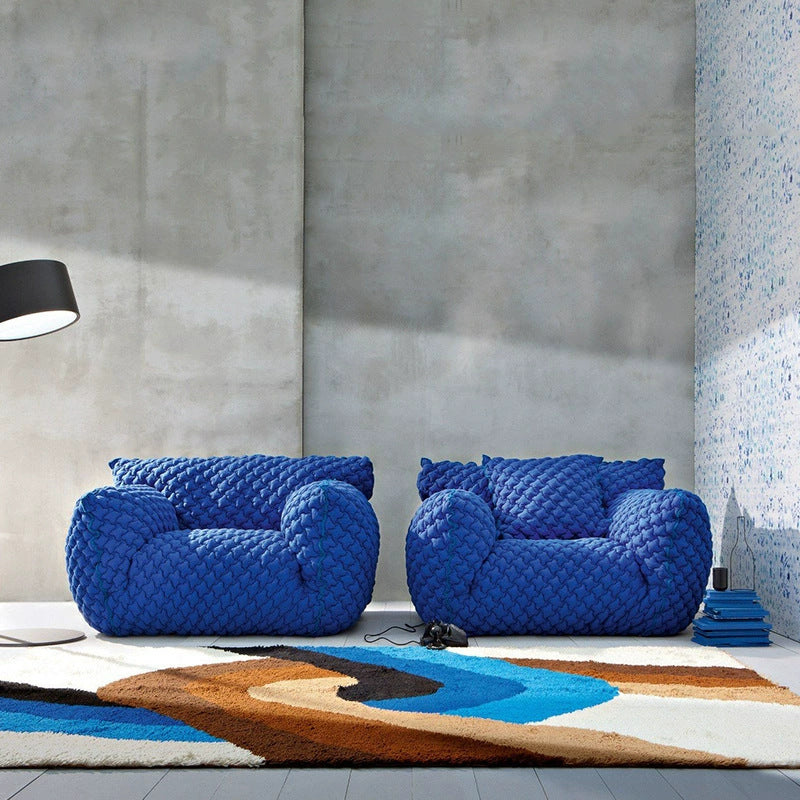 Influencer designer blue fatty sofa chair - living room, balcony, single fabric sofa - italian minimalist lazy casual chair
