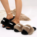 Exportnew arrival pearl chain large fur flats slippers women's fashion flip-flops home open cotton slippers cross-border