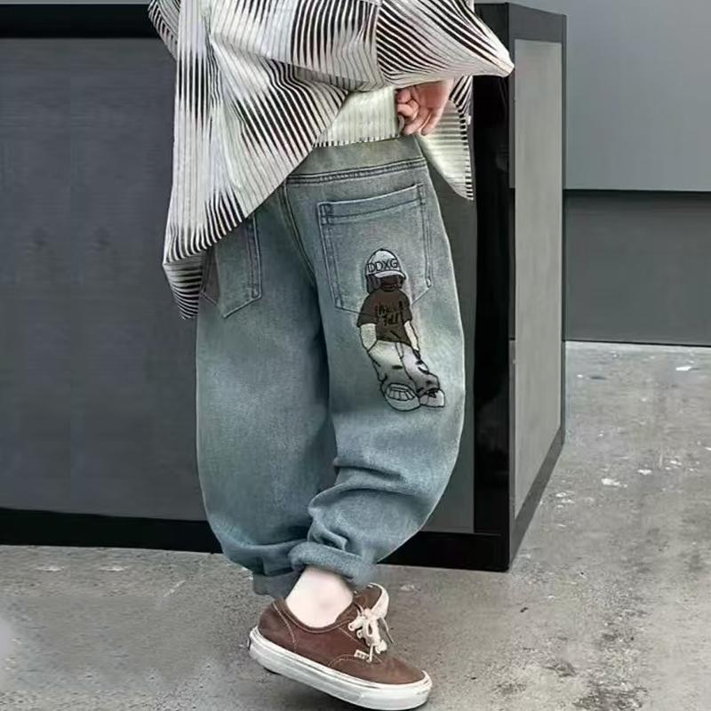 Boys' denim jeans - spring/autumn collection,  new arrivals. kids' pants for mid-to-large children, spring loose fit straight leg trendy jeans