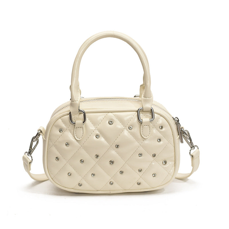 Cross-border niche design portable pillow bag women's rhombus diamond embroidered thread small square bag trendy new fashion messenger bag