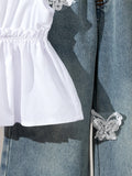 High-quality sleeveless, cinched-waist designer children's clothing set for cross-border e-commerce: includes a denim elastic-waist pants set