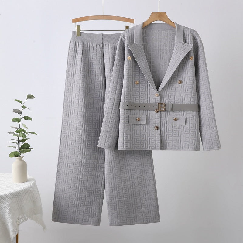 new european and american fashionable and elegant herringbone jacquard knitted export two-piece knit set dress