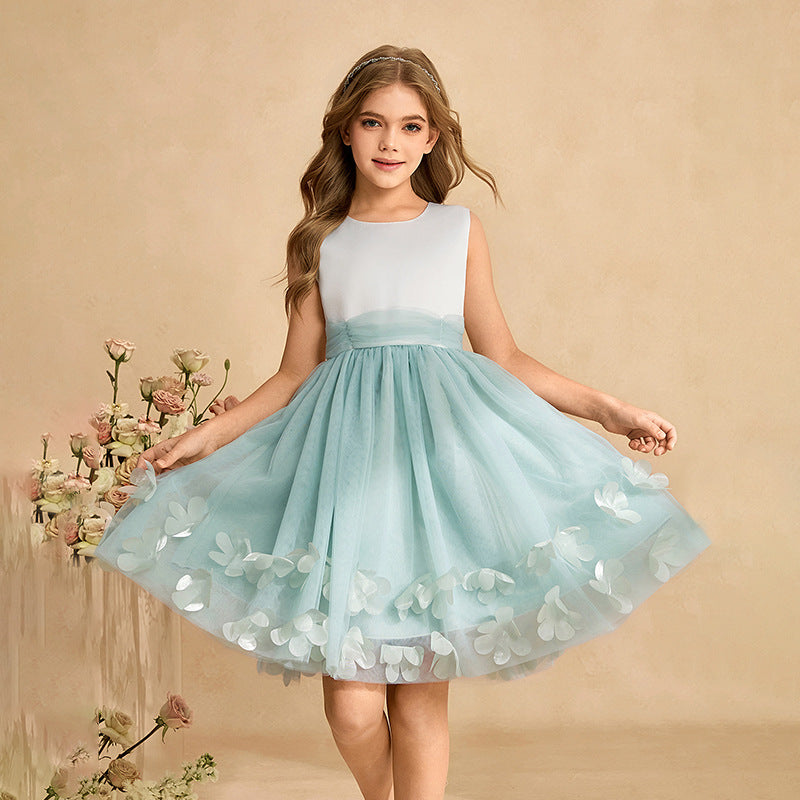 fashion stylegirl dress mesh embroidered flower girl dress kids princess dress vest dress sleeveless summer style