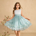 fashion stylegirl dress mesh embroidered flower girl dress kids princess dress vest dress sleeveless summer style
