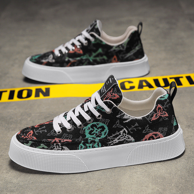 Men's spring 2026 new breathable canvas shoes - trendy, versatile, athletic & casual low-top sneakers with printed designs