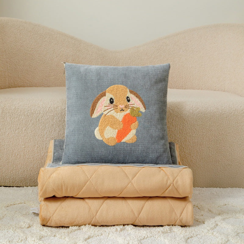 Cartoon plush throw blanket - dual use pillow blanket, crystal velvet, thickened towel embroidery, perfect for car, office, air conditioning, and nap time