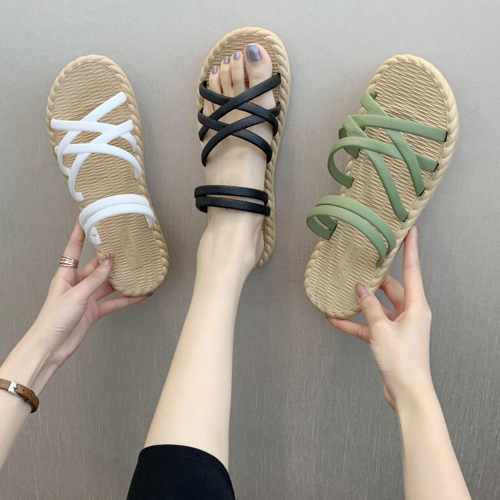 Two-wear sandals for women, summer outwearnew arrival, summer k-styleeasiest for matchpopularflatsfashion roman style soft bottom beach seaside